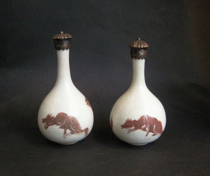 Two vases bottle with copper red decoration of  Mythical animals | MasterArt